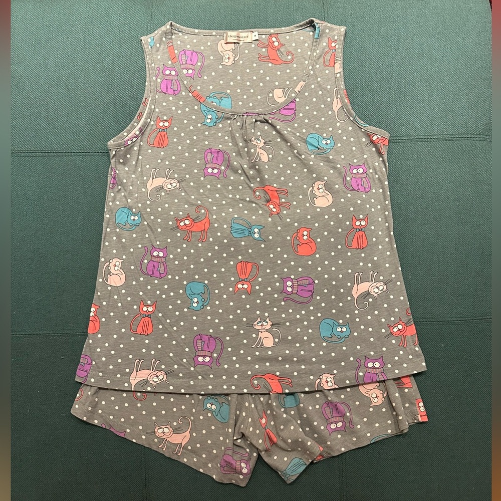 Cotton Kitty-Cat PJ Set Med